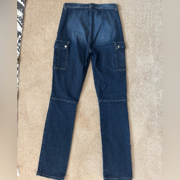 Forever 21 Cargo Jeans Dark Wash Denim‎ Straight Legside pockets 80’s y2k - Picture 9 of 11